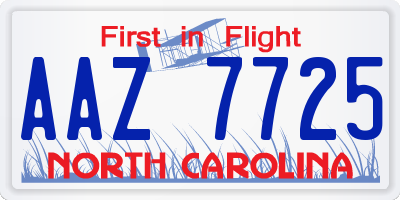 NC license plate AAZ7725