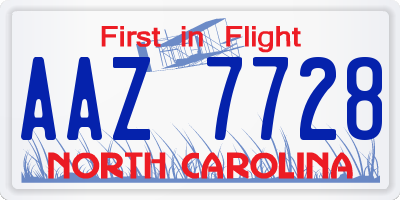 NC license plate AAZ7728