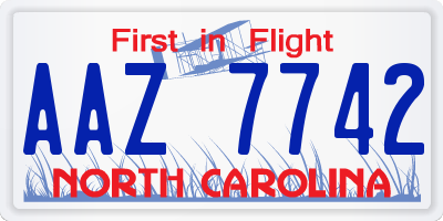 NC license plate AAZ7742