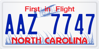 NC license plate AAZ7747