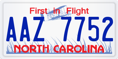 NC license plate AAZ7752