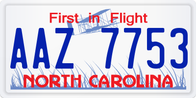 NC license plate AAZ7753