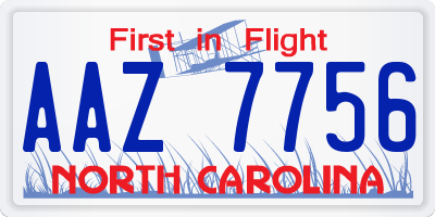 NC license plate AAZ7756
