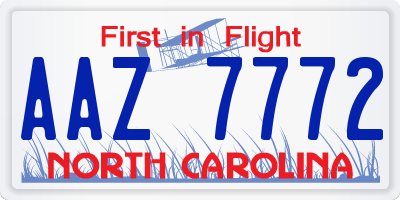 NC license plate AAZ7772