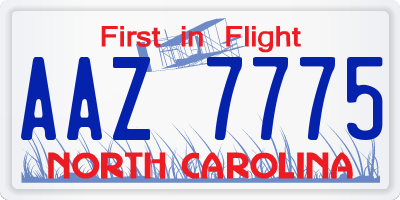 NC license plate AAZ7775