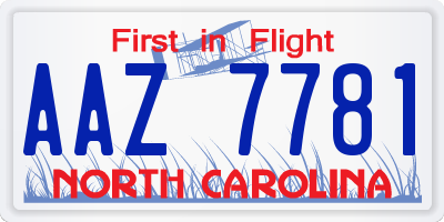 NC license plate AAZ7781