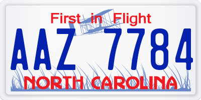 NC license plate AAZ7784