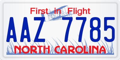 NC license plate AAZ7785
