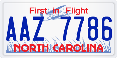 NC license plate AAZ7786