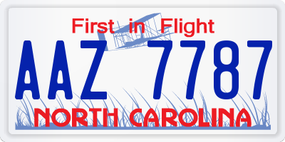 NC license plate AAZ7787
