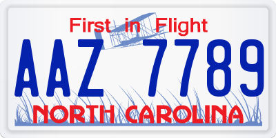 NC license plate AAZ7789