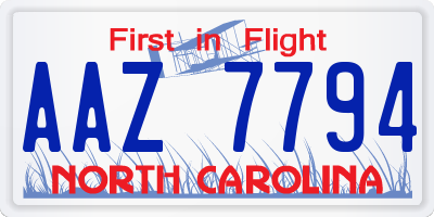 NC license plate AAZ7794