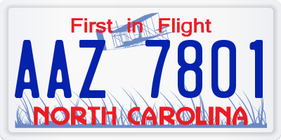 NC license plate AAZ7801