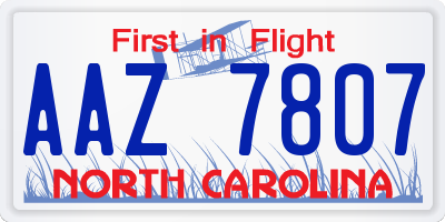 NC license plate AAZ7807