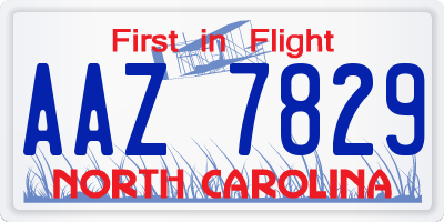 NC license plate AAZ7829
