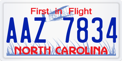 NC license plate AAZ7834
