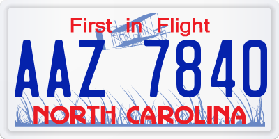 NC license plate AAZ7840