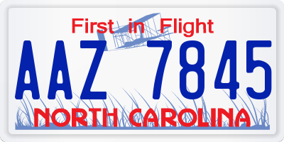 NC license plate AAZ7845
