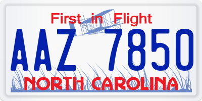 NC license plate AAZ7850