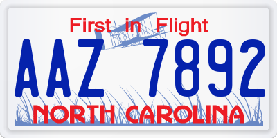 NC license plate AAZ7892