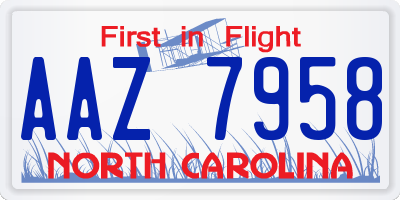NC license plate AAZ7958