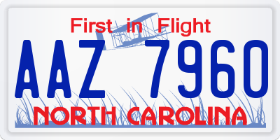 NC license plate AAZ7960