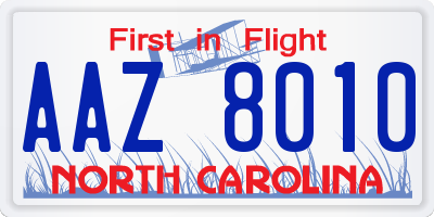 NC license plate AAZ8010