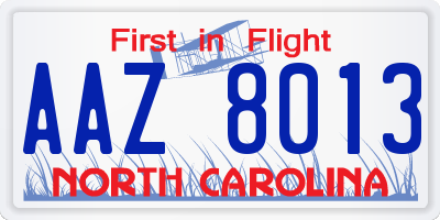 NC license plate AAZ8013