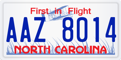 NC license plate AAZ8014
