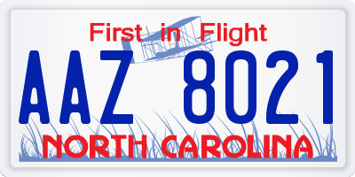 NC license plate AAZ8021