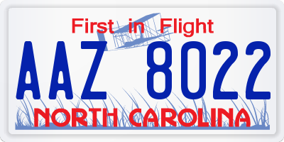 NC license plate AAZ8022