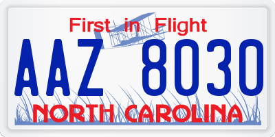 NC license plate AAZ8030