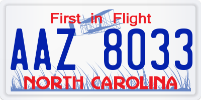 NC license plate AAZ8033