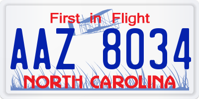 NC license plate AAZ8034