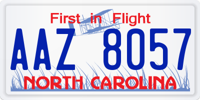 NC license plate AAZ8057