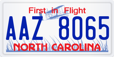 NC license plate AAZ8065