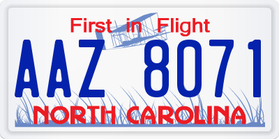 NC license plate AAZ8071