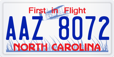 NC license plate AAZ8072