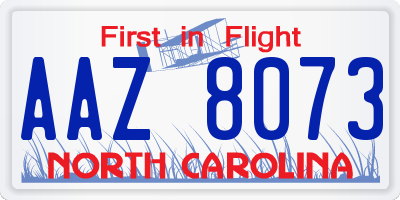 NC license plate AAZ8073