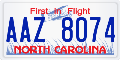 NC license plate AAZ8074