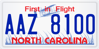 NC license plate AAZ8100