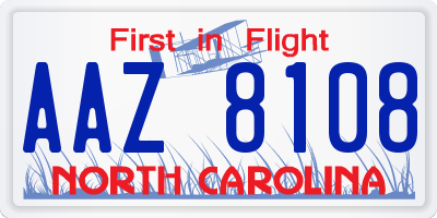NC license plate AAZ8108
