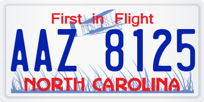 NC license plate AAZ8125