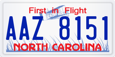 NC license plate AAZ8151