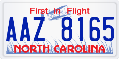 NC license plate AAZ8165