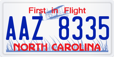 NC license plate AAZ8335