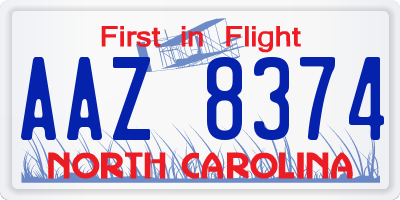NC license plate AAZ8374