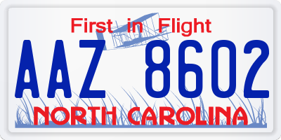 NC license plate AAZ8602