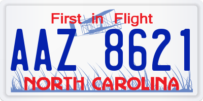 NC license plate AAZ8621