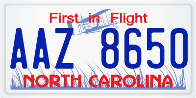 NC license plate AAZ8650